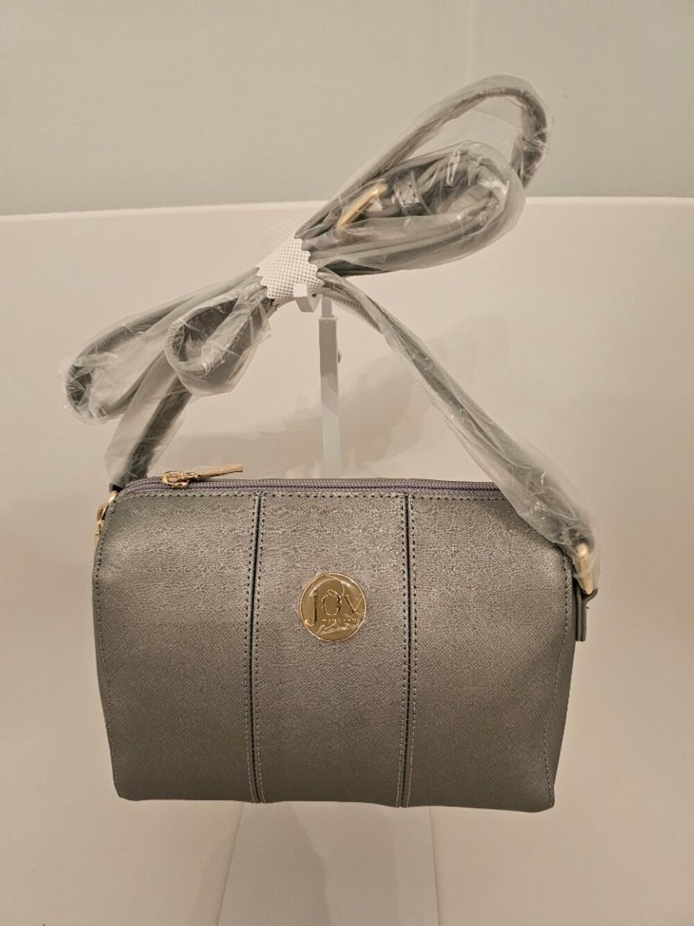 Joy Mangano E*Lite Leather Crossbody with RFID Protection - Silver - NWT